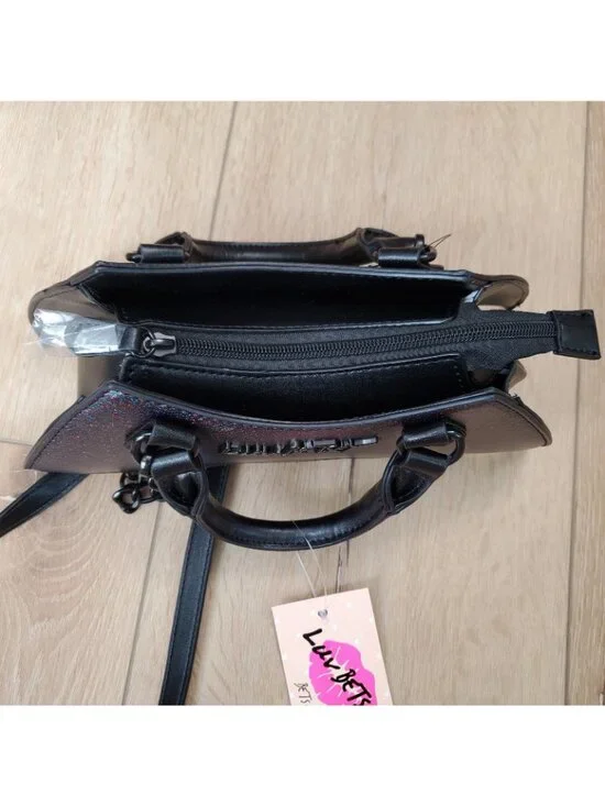 Luv Betsey Johnson Sparkle Bat Crossbody Black Bag Goth Witch Costume Halloween - Picture 10 of 12